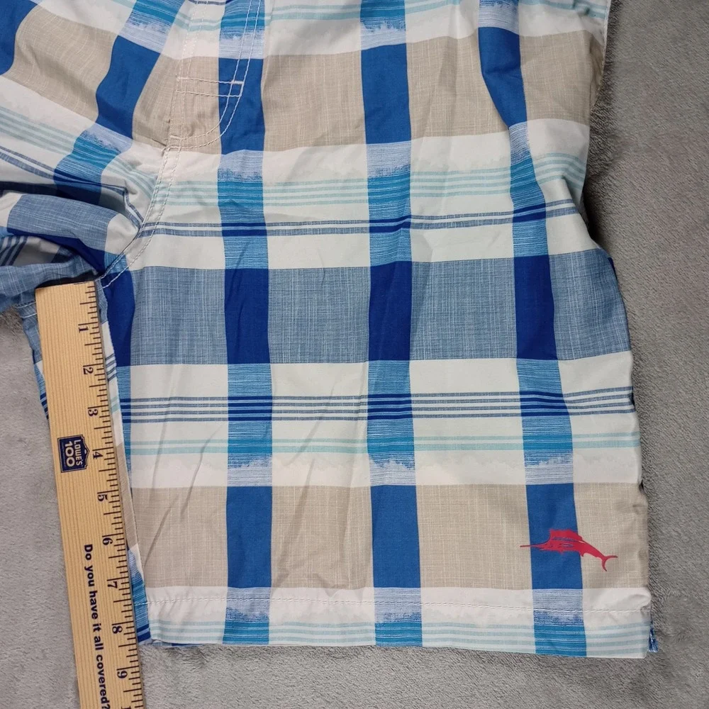 Tommy Bahama Swim Trunks Mens XL Blue Plaid Board Shorts Cargo Pocket Tropical
